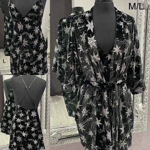 Victoria's Secret Black Velvet Robe & Nightie Set